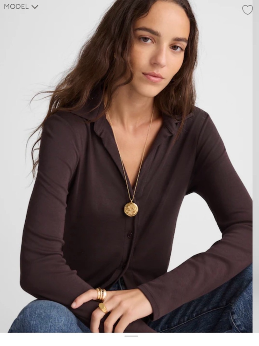 Madewell  camp long sleeve. Women's Long Sleeve Collared Knit Top - Dark Brown